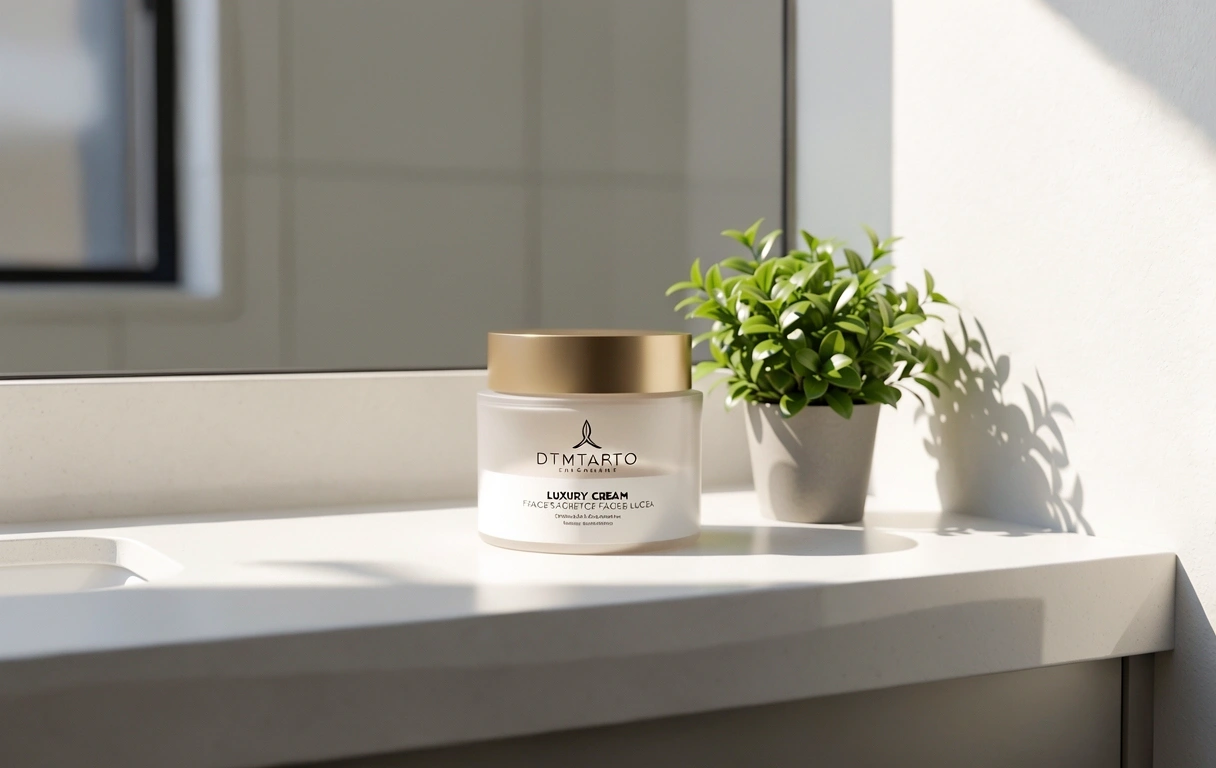 Facial care products on a stone counter